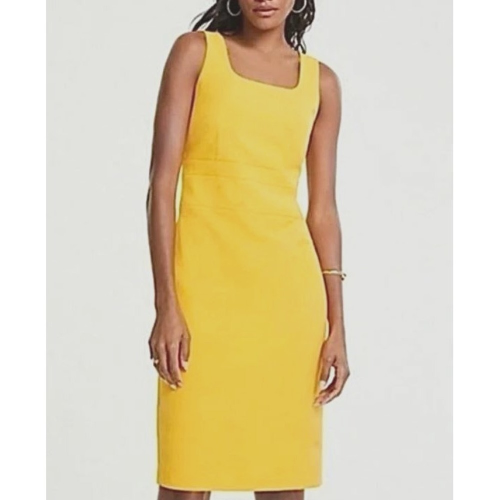 Ann Taylor Dress Womens 2 Yellow Square Neck Stretch Sheath A-Line 609137